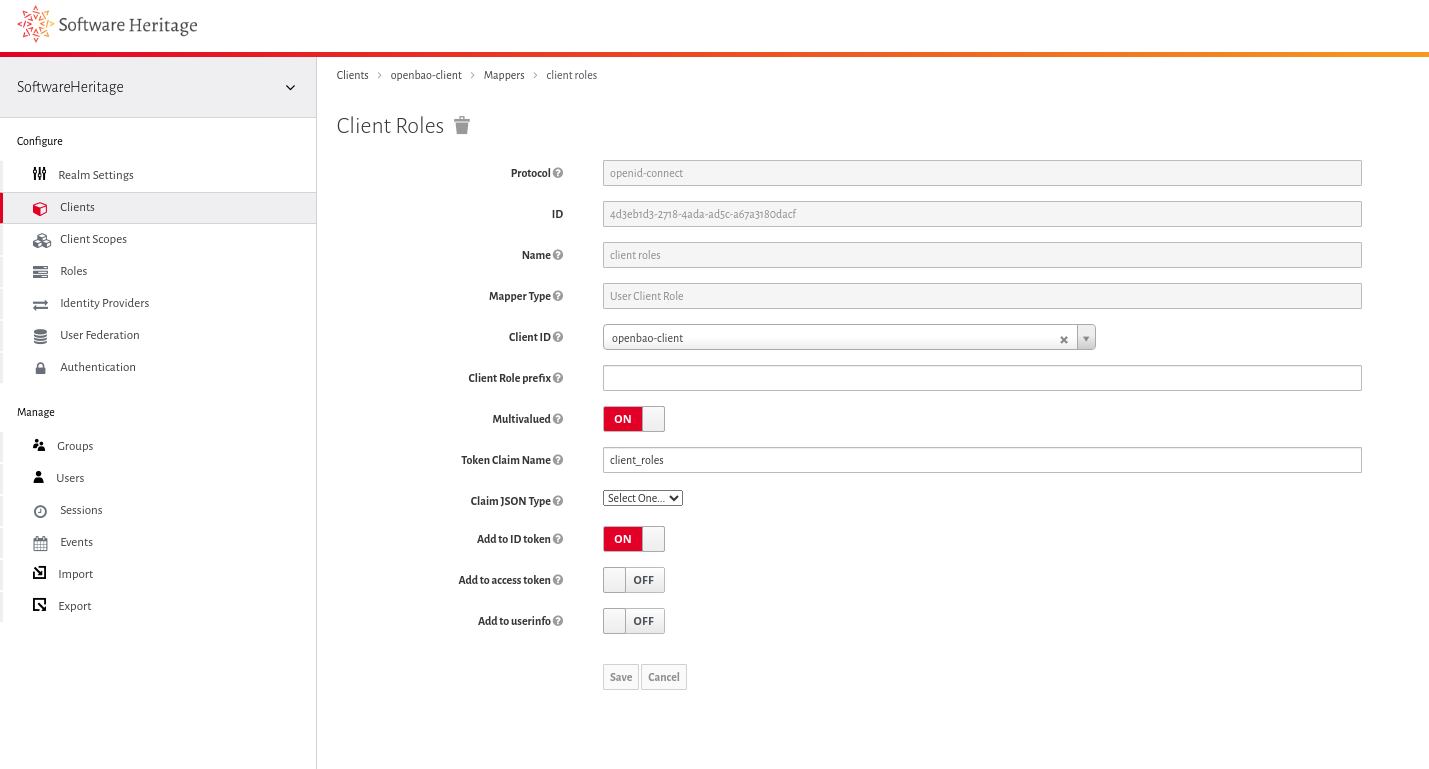 Configure Keycloak role
