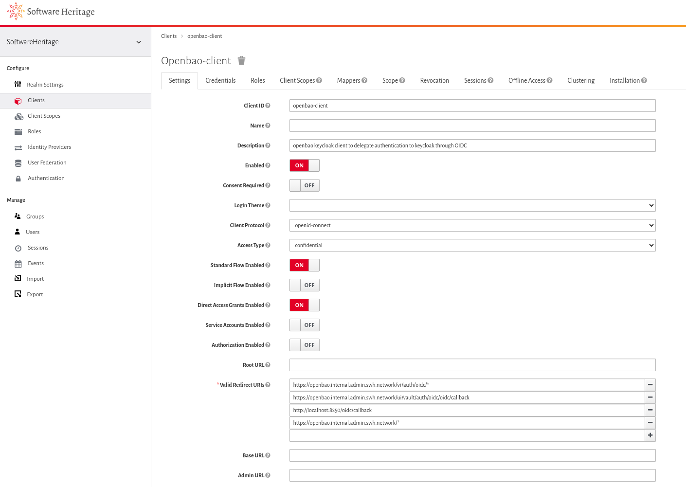 Keycloak client configuration summary